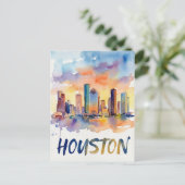 Houston Skyline waterverf Briefkaart (Staand voorkant)