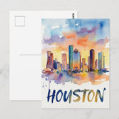 Houston Skyline waterverf Briefkaart (Voorkant / Achterkant)
