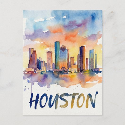 Houston Skyline waterverf Briefkaart (Voorkant)