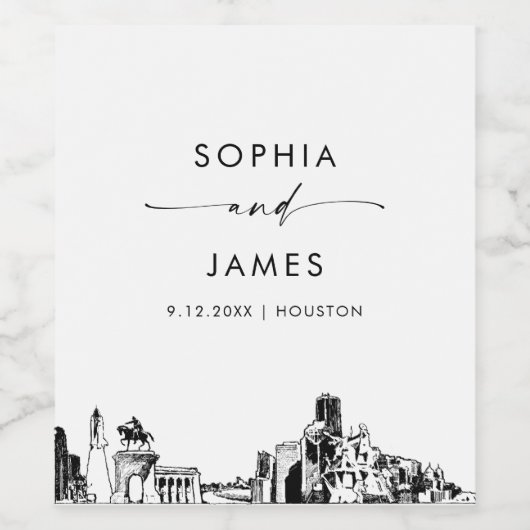 Houston Skyline Wijn Etiket (Enkel label)