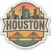 Houston Stad Texas Silhouette Retro Reisbadge Sticker (Voorkant)