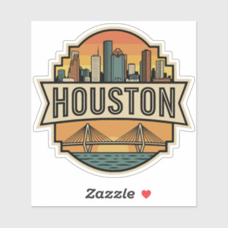 Houston Stad Texas Silhouette Retro Reisbadge Sticker