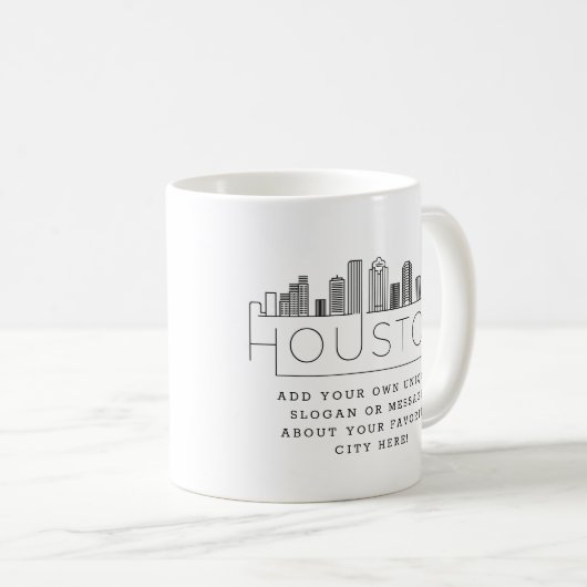Houston Stylized Skyline | Aangepaste slogan Koffiemok (Voorkant rechts)