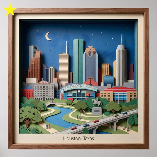 Houston Texas Amerika Gelagde Papierkunst Diorama Poster