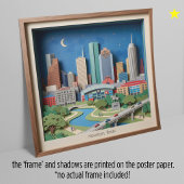 Houston Texas Amerika Gelagde Papierkunst Diorama Poster