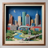 Houston Texas Amerika Gelagde Papierkunst Diorama Poster (Voorkant)