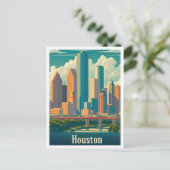 Houston Texas Art Vintage Travel Illustratie Briefkaart (Staand voorkant)