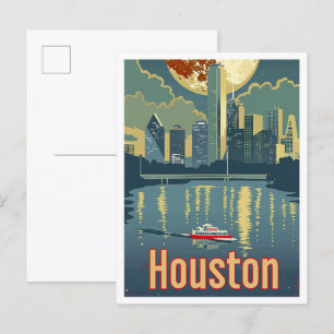 Houston Texas Art Vintage Travel Illustratie Briefkaart