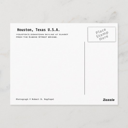 Houston, Texas Briefkaart (Achterkant)