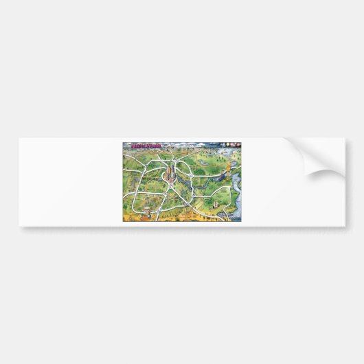 Houston Texas Cartoon Map Bumpersticker (Voorkant)