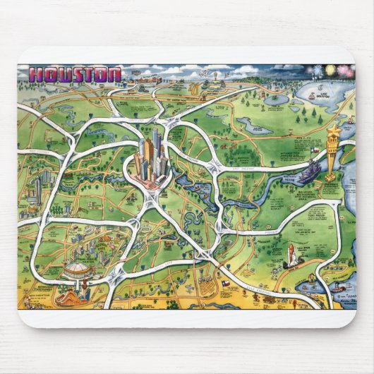 Houston Texas Cartoon Map Muismat (Voorkant)