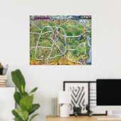 Houston Texas Cartoon Map Poster (Thuiskantoor)