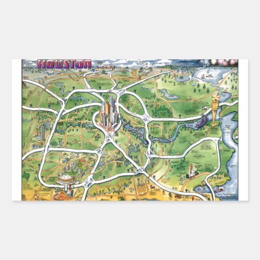 Houston Texas Cartoon Map Rechthoekige Sticker (Voorkant)