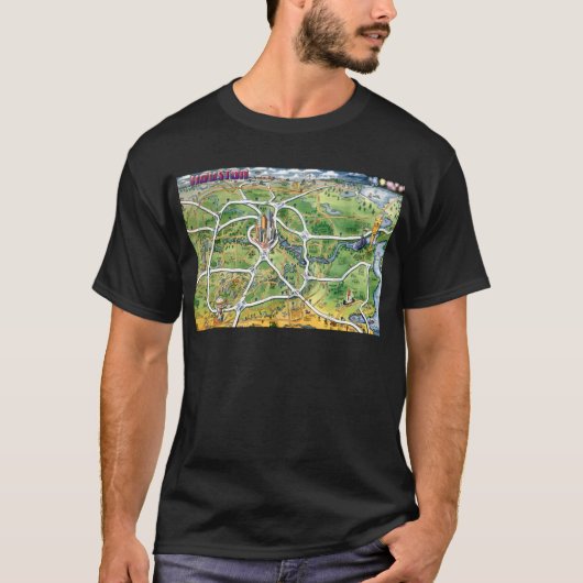Houston Texas Cartoon Map T-shirt (Voorkant)