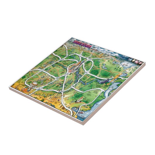 Houston Texas Cartoon Map Tegeltje (Zijkant)