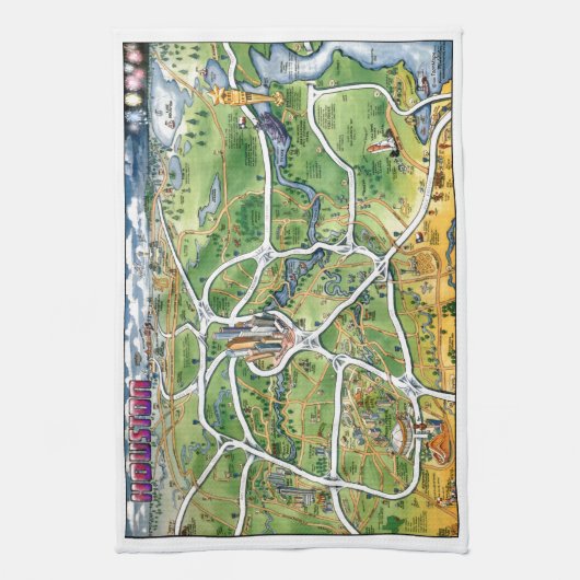 Houston Texas Cartoon Map Theedoek (Verticaal)
