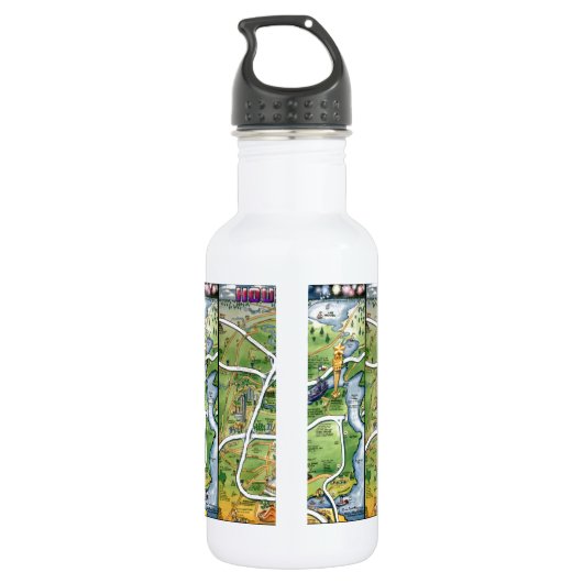 Houston Texas Cartoon Map Waterfles (Achterkant)