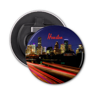Houston Texas City Skyline Button Flesopener