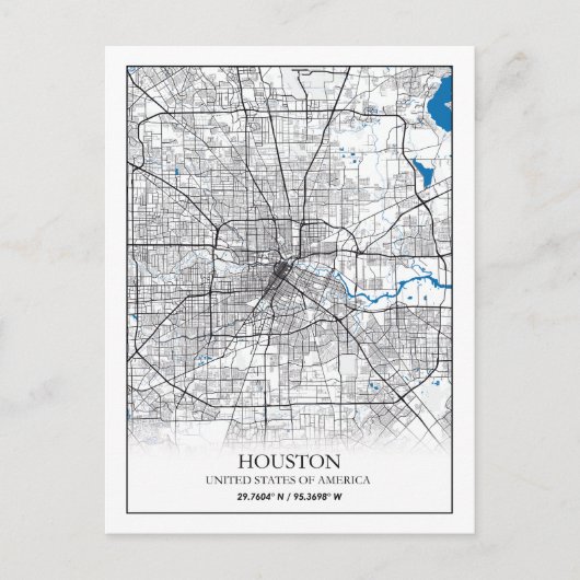 Houston Texas City Travel City Map Briefkaart (Voorkant)
