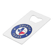 Houston Texas Creditkaart Flessenopener (Voorkant Gekanteld)