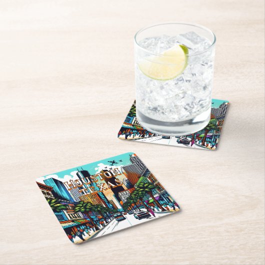 Houston, Texas Downtown Uitzicht Abstracte kunst Kartonnen Onderzetters (Insitu)