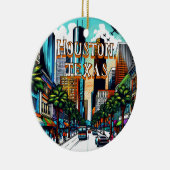 Houston, Texas Downtown Uitzicht Abstracte kunst Keramisch Ornament (Rechts)