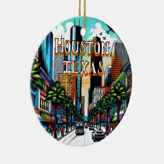 Houston, Texas Downtown Uitzicht Abstracte kunst Keramisch Ornament (Rechts)