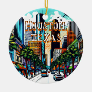 Houston, Texas Downtown Uitzicht Abstracte kunst Keramisch Ornament