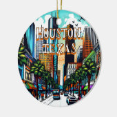 Houston, Texas Downtown Uitzicht Abstracte kunst Keramisch Ornament (Links)