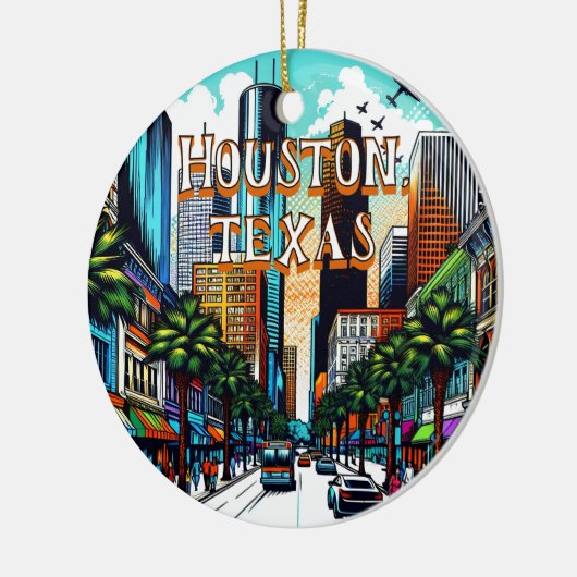 Houston, Texas Downtown Uitzicht Abstracte kunst Keramisch Ornament (Links)
