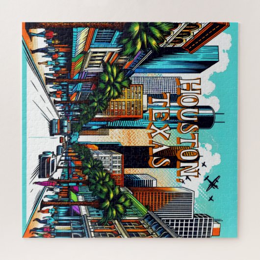 Houston, Texas Downtown Uitzicht Abstracte kunst Legpuzzel (Horizontaal)