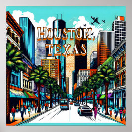 Houston, Texas Downtown Uitzicht Abstracte kunst Poster