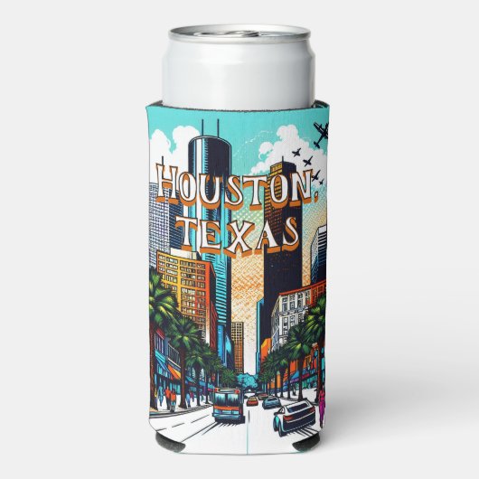Houston, Texas Downtown Uitzicht Abstracte kunst Seltzer Blikjeskoeler (Seltzer Achterkant)