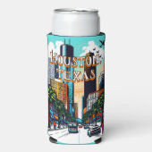 Houston, Texas Downtown Uitzicht Abstracte kunst Seltzer Blikjeskoeler (Seltzer Voorkant)