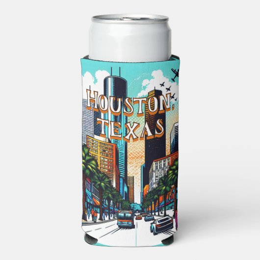 Houston, Texas Downtown Uitzicht Abstracte kunst Seltzer Blikjeskoeler (Seltzer Voorkant)