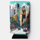 Houston, Texas Downtown Uitzicht Abstracte kunst Seltzer Blikjeskoeler (Achterkant)