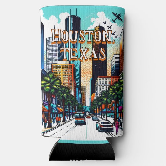 Houston, Texas Downtown Uitzicht Abstracte kunst Seltzer Blikjeskoeler (Achterkant)