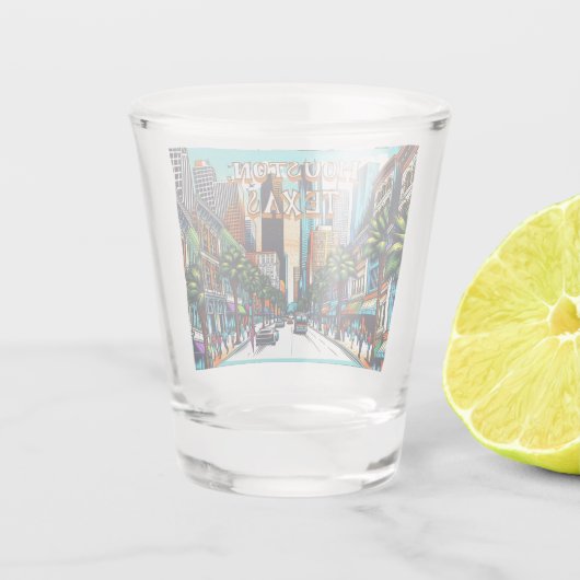 Houston, Texas Downtown Uitzicht Abstracte kunst Shot Glas (Achterkant)