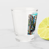 Houston, Texas Downtown Uitzicht Abstracte kunst Shot Glas (Links)