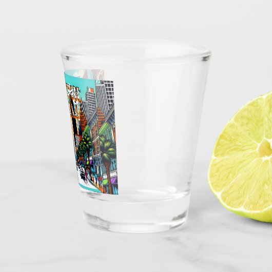 Houston, Texas Downtown Uitzicht Abstracte kunst Shot Glas (Rechts)