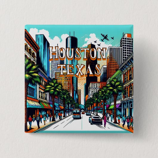 Houston, Texas Downtown Uitzicht Abstracte kunst Vierkante Button 5,1 Cm (Voorkant)