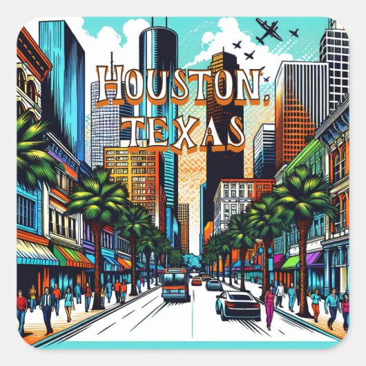 Houston, Texas Downtown Uitzicht Abstracte kunst Vierkante Sticker (Voorkant)