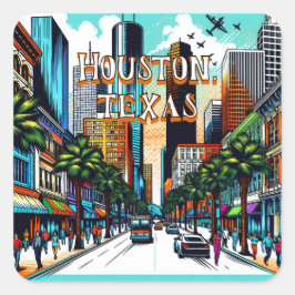 Houston, Texas Downtown Uitzicht Abstracte kunst Vierkante Sticker