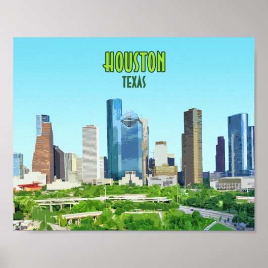 Houston Texas Downtown Vintage Poster (Voorkant)