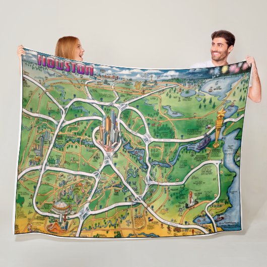 Houston Texas Fun Map Fleece Deken (In situ)