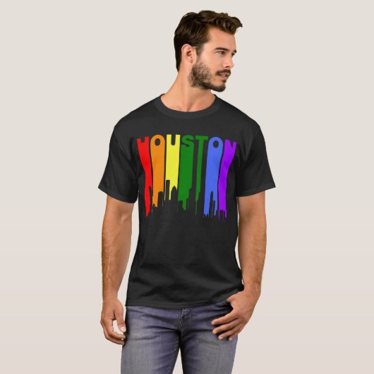 Houston Texas Gay Pride Rainbow Skyline T-shirt (Voorkant volledig)