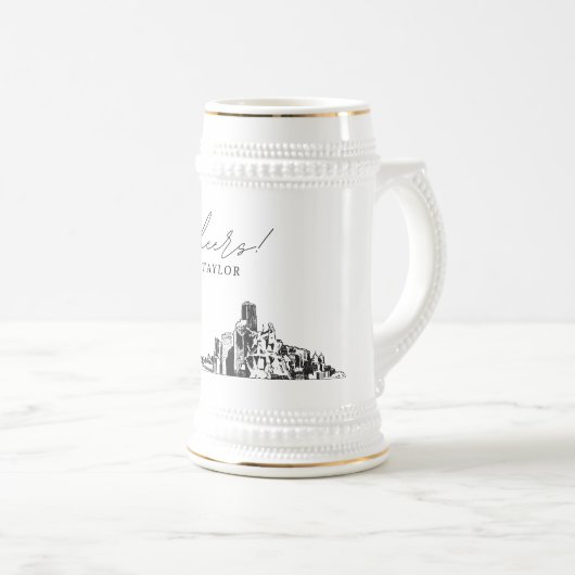 Houston Texas gepersonaliseerde skyline Bierpul (Voorkant rechts)