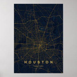 Houston Texas gestileerde kaartprint Poster