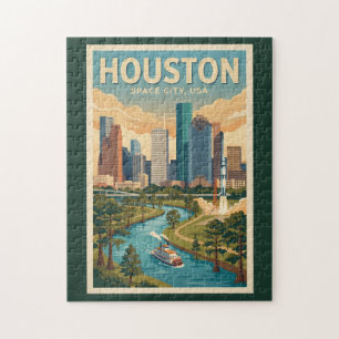 Houston Texas Illustratie Reis Kunst Vintage Legpuzzel