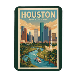 Houston Texas Illustratie Reis Kunst Vintage Magneet